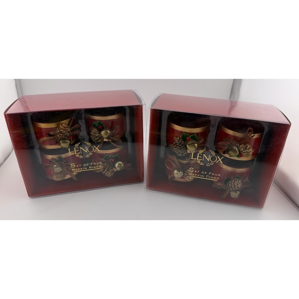 Lenox Set of 8 Winter Greetings Napkin‎ Rings Pinecone Acorn Christmas Holiday